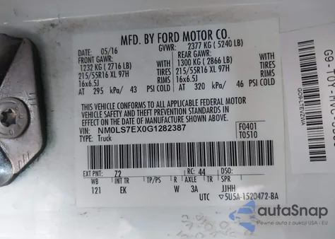 2016 Ford Transit Connect Xl z USA, uszkodzony, nr VIN NM0LS7EX0G1282387